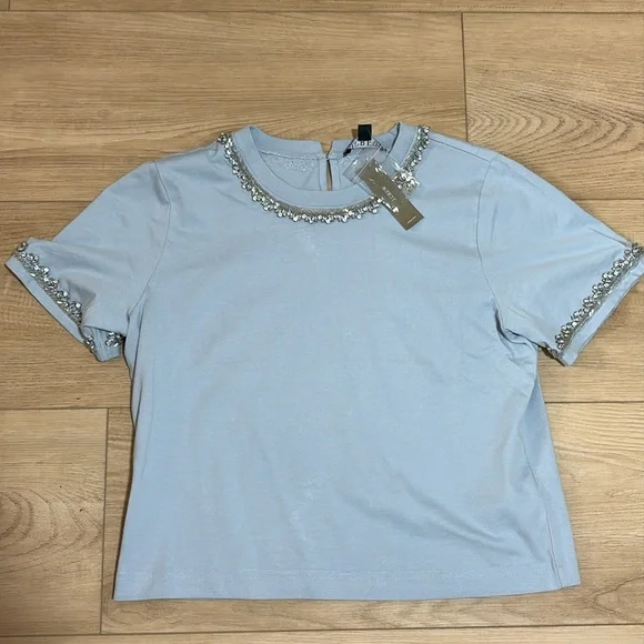 NWT J. Crew Heavy Jersey TShirt with Rhinestones Embellished XS Blue - Picture 5 of 6
